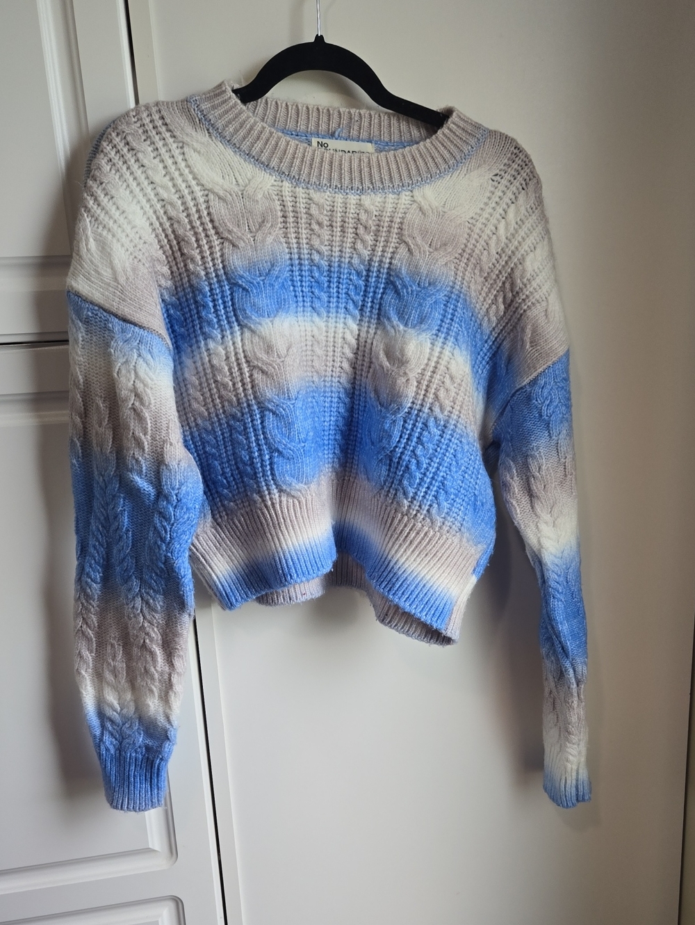 Blue & Cream Ombre Cable-Knit Crew Sweater